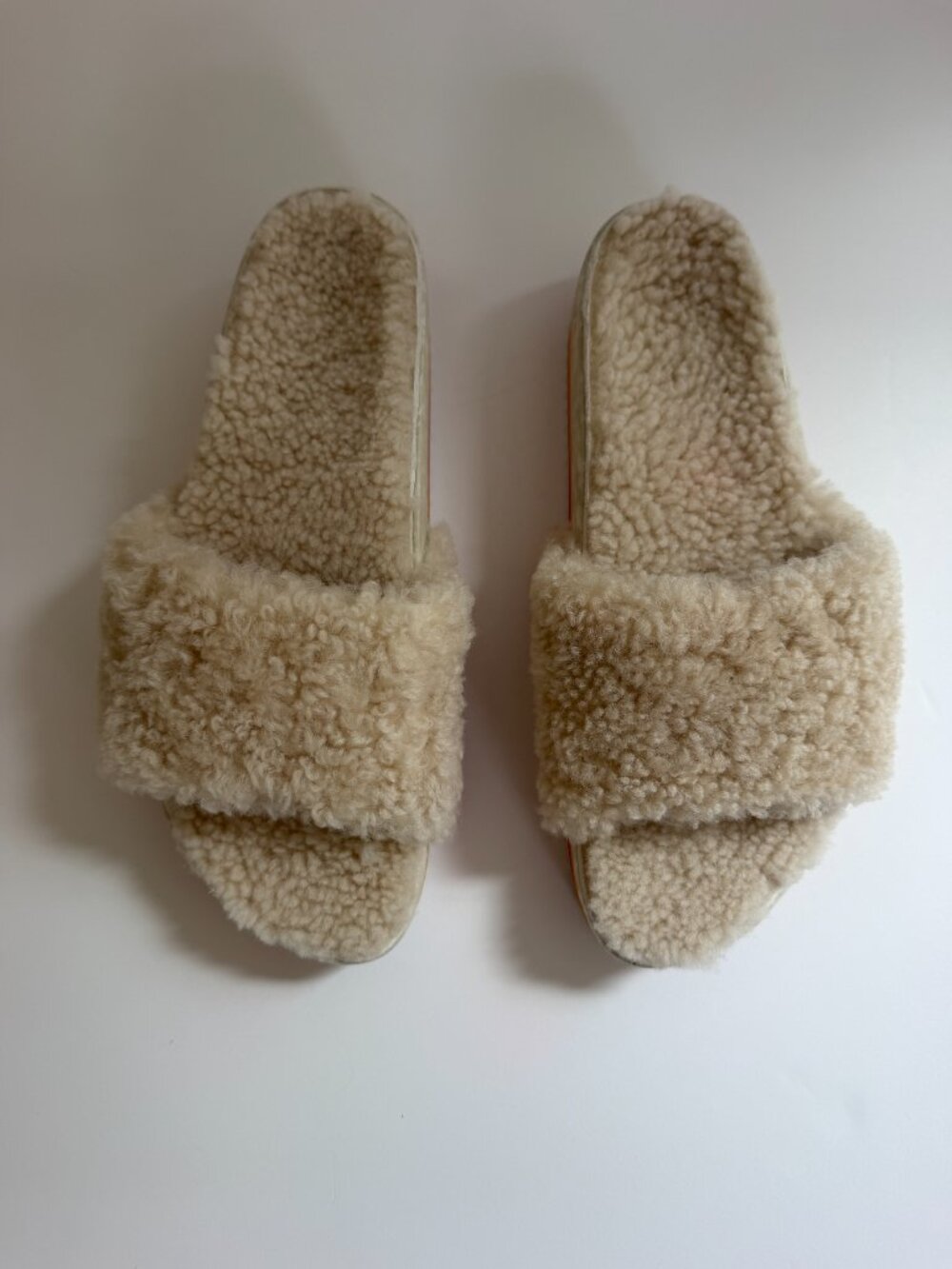 Fleks For Free People Cito Slides Sandals Ivory Shearling - Picture 3 of 6
